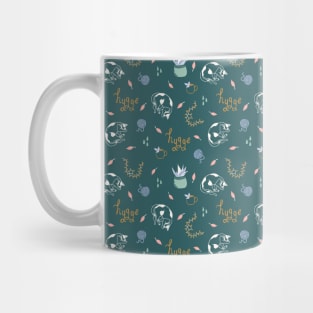 Pattern with cats, falling leaves and handwritten lettering Mug